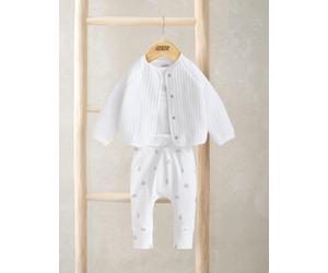 Mamas & Papas 3 Piece Quilted Jacket Bodysuit & Bottoms Outfit (6½lbs-6 Mths) White