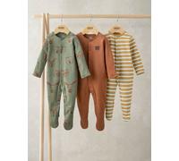 Mamas & Papas 3pk Pure Cotton Animal & Stripe Sleepsuits (0-24 Mths) Multi