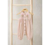 Mamas & Papas Floral Embroidery Gingham Dungarees (0-18 Mths) Pink