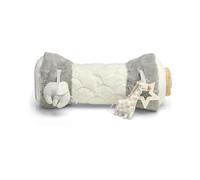 Mamas & Papas Tummy Time Roll, Interactive Soft Baby Pillow with Integrated Rattle, Welcome to The World, Grey