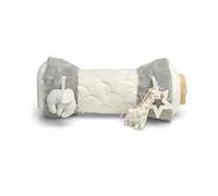 Mamas & Papas Tummy Time Roll, Interactive Soft Baby Pillow with Integrated Rattle, Welcome to The World, Grey