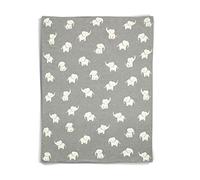 Mamas & Papas Welcome To The World Super Soft 100% Cotton Pram/Cot Blanket With Elephant Design W 80 x L 100cm - Grey/White Elephants