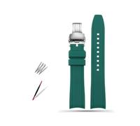 MAMA'S PEARL 20mm 22mm Curved End Rubber Watchband Fit For Casio Fit For Swordfish Fit For Seiko Fit For Tissot Fit For Omega Waterproof Silicone Sport Watch Band Bracelet Strap(Green-silver B,22mm)