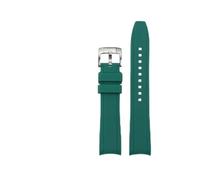 MAMA'S PEARL 20mm 22mm Curved End Rubber Watchband Fit For Casio Fit For Swordfish Fit For Seiko Fit For Tissot Fit For Omega Waterproof Silicone Sport Watch Band Bracelet Strap(Green-silver A,22mm)