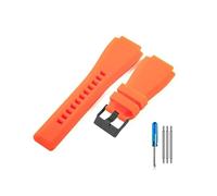 MAMA'S PEARL Fit For Bell Ross BR01 BR03 Black Square Watch Aviation Series Convex Interface Waterproof Breathable Silicone Watch Strap 24mm(Orange-BK-K3,24mm)