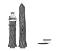 MAMA'S PEARL Fit For Casio Edifice Watch Strap EFB-680 ECB-10PB/DP/YD/HR GST-B400 26x14mm 26x12mm Convex Men's Nylon Leather WatchBand(Grey silver Folding,26.12mm)