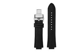 MAMA'S PEARL For 1853 Fit For Tissot Men's Watch Super Player Fit For PRX Series T137.410 Modified Nylon Leather Watchband 26-12mm Convex Mouth Watch Strap(Black silver Folding)