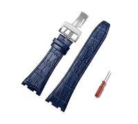 MAMA'S PEARL Leather Watch Strap Fit For AP Fit For Audemars 15400 15703 Fit For Royal Fit For Oak Offshore Series Male 26mm Black Brown Watch Band(Blue-silver)