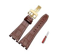 MAMA'S PEARL Leather Watch Strap Fit For AP Fit For Audemars 15400 15703 Fit For Royal Fit For Oak Offshore Series Male 26mm Black Brown Watch Band(Brown white-gold)