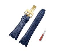 MAMA'S PEARL Leather Watch Strap Fit For AP Fit For Audemars 15400 15703 Fit For Royal Fit For Oak Offshore Series Male 26mm Black Brown Watch Band(Blue-gold)