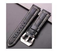 MAMA'S PEARL Leather Watchbands Black Brown Red Blue Green Orange Women Men Watch Strap Fit For PAM Accessories 20mm 22mm 24mm(Black Silver Buckle,24mm)