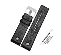 MAMA'S PEARL Metal Rivet Watch Band Men Bracelet Fit For Diesel Leather Strap DZ7257 DZ4343 DZ4459 DZ7311 4318 24mm 26mm 28mm 30mm 32mm(A Black-steel buckle,28mm)