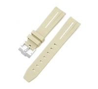 MAMA'S PEARL Watch Band Fit For Omega X Fit For Swatch Fit For Joint-MoonSwatch Speedmaster Curved End Rubber Silicone Strap Women Men Soft Sport Bracelet 20mm(Khaki white line)