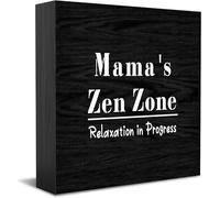 Mama'S Zen Zone Relaxation In Progress Home Office Decor Wooden Box Sign, Decorative Positive Office Desk Accessories Wood Plaque Wood Table Sign For Tv Cabinet Shelf 5 X 5 Inch