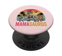 Mamasaurus of Two Kids Cute Dino Family Mother’s Day Retro PopSockets Adhesive PopGrip