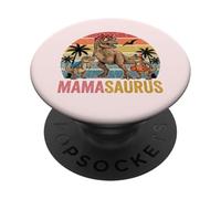 Mamasaurus of Two Kids Cute Dino Family Mother’s Day Retro PopSockets Adhesive PopGrip