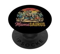 Mamasaurus of Two Kids Funny Dino Family Mother’s Day Retro PopSockets Adhesive PopGrip
