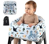 Mamatepe Baby High Chair Cover with Strap Pads & 2-Point Harness - Machine Washable, Waterproof, Portable for Restaurant/Travel/Home - Fits Wooden High Chairs, Blue Ocean
