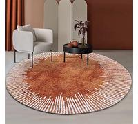 Mamatong Burnt Orange White Stripes Bordered Round Area Rug for Living Room Modern Abstract Pattern Dining Kitchen Runner Rugs Soft Fluffy Circle Bedroom Floorcover Home Office Rug 5ft