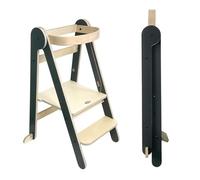 MamaToyz Folding Learning Tower Natural Beech Wood Montessori Step Stool - Dark Grey/Natural