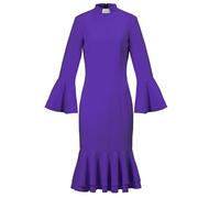 Mambabacosp Women's Bell Sleeve Church Dress Clergy Fishtail Tab Insert Collar Priestess Dress, Purple, M