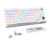 MAMBASNAKE Attack Shark X820 Ultra Wireless Mechanical Gaming Keyboard 2.4G/BT/USB C, QWERTY TKL 75% Gasket Hot Swap, TFT Screen & Volume Knob, LIGHTSYNC RGB Chroma, Coiled Cable - Shark Switch/White