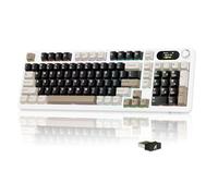 MAMBASNAKE × ATTACK SHARK X98 Pro Wireless Gaming Keyboard,LED Smart Display&Knob,96% BT/2.4G/USB-C Mechanical Keyboard,98 Keys UK Layout, Hot Swappable,Gasket Structure(White&Brown)