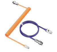 MAMBASNAKE C01 Coiled Keyboard Cable, Pro Custom USB-C Aviator Cable for Keyboard,Type-C to USB-A HyperSpeed Line with 8KHz Return Rate with Metal Aviation Connector for Gaming Keyboard-Orange/Purple