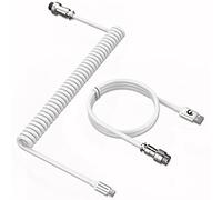 MAMBASNAKE C01 Coiled Keyboard Cable, Pro Custom USB-C Aviator Cable, Type-C to USB-A HyperSpeed Line with 8KHz Return Rate with Metal Aviation Connector for PC Gaming Keyboard-White