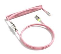 MAMBASNAKE C01ULTRA Coiled Keyboard Cable, Type C to USB A with Detachable Metal Aviator, RGB Interface Lighting, Spiral Cable USB C, 8KHz Return Rate for PC Gaming Keyboard, 4.9ft Length- Pink