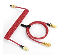 MAMBASNAKE C03 Coiled USB C Cable for Gaming Keyboard, Nylon Braided Mechanical Keyboard Cable with Detachable Metal Aviator, Double-Sleeved, Pro HyperSpeed Type C Cable with 8KHz Return Rate -Red