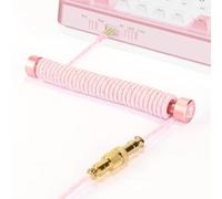 MAMBASNAKE C03 Custom Coiled Keyboard Cable and Metal Aviator Cable Winder Set - Spring Cable Fixed Rod + Braided USB C Cable with 8K Hz Return Rate & Gold Connector for Gaming Keyboard/Phone -Pink