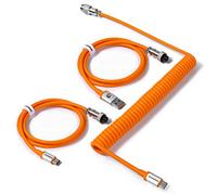MAMBASNAKE C04 Coiled USB C Cable for Mechanical Keyboard, Custom 2 In 1 Aviator Cable - USB A To Type C & Type C To Type C, HyperSpeed Cable with 8KHz Return Rate & 5 Pin Aviator Connector - Orange