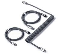 MAMBASNAKE C04 Coiled USB C Cable for Mechanical Keyboard, Custom 2 In 1 Aviator Cable - USB A To Type C & Type C To Type C, HyperSpeed Cable with 8KHz Return Rate & 5 Pin Aviator Connector - Grey