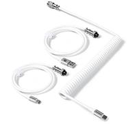 MAMBASNAKE C04 Coiled USB C Cable for Mechanical Keyboard, Custom 2 In 1 Aviator Cable - USB A To Type C & Type C To Type C, HyperSpeed Cable with 8KHz Return Rate & 5 Pin Aviator Connector - White