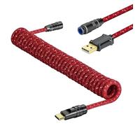 MAMBASNAKE C05 Custom Coiled Aviator USB C Cable for Gaming Keyboard, Nylon Braided, USB-A to USB-C, HyperSpeed Mechanical Keyboard Cable with 8KHz Return Rate & CNC Aviation Connector, 4.92ft-Red