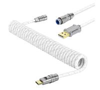 MAMBASNAKE C05 Custom Coiled Aviator USB C Cable for Gaming Keyboard, Nylon Braided, USB-A to USB-C, HyperSpeed Mechanical Keyboard Cable with 8KHz Return Rate & CNC Aviation Connector, 4.92ft-White