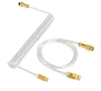 MAMBASNAKE Coiled Keyboard Cable, Pro Custom USB-C Aviator Cable, Type-C to USB-A HyperSpeed Line with 8KHz Return Rate with Gold Aviation Connector for PC Gaming Keyboard-Transparent