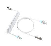 MAMBASNAKE Coiled USB C Cable for Gaming Keyboard with RGB Lighting, Nylon Braided With Detachable 4-Pin Metal Aviator, HyperSpeed Type C With 8KHz Return Rate, 4.92ft Length (C01 ULTIMATE/White)