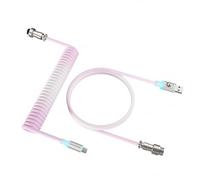 MAMBASNAKE Coiled USB C Cable for Gaming Keyboard with RGB Lighting, Nylon Braided With Detachable 4-Pin Aviator, HyperSpeed Type C With 8KHz Return Rate, 4.92ft Length (C01 ULTIMATE/WhitePink)