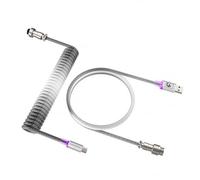 MAMBASNAKE Coiled USB C Cable for Gaming Keyboard with RGB Lighting, Nylon Braided With Detachable 4-Pin Aviator, HyperSpeed Type C With 8KHz Return Rate, 4.92ft Length (C01 ULTIMATE/WhiteBlack)