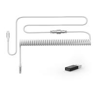 MAMBASNAKE Coiled USB C Cable for Mechanical Keyboard with Usb to Usb C Adaptor, Type C To Type C, HyperSpeed Cable with 8K Hz Return Rate & 5-Pin Metal Aviator Connector, 4.92ft Length - White