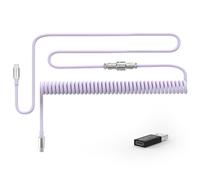 MAMBASNAKE Coiled USB C Cable for Mechanical Keyboard with Usb to Usb C Adaptor, Type C To Type C, HyperSpeed Cable with 8K Hz Return Rate & 5-Pin Metal Aviator Connector, 4.92ft Length - Purple
