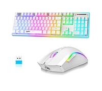 MAMBASNAKE L96 Wireless Keyboard Mouse Combo, 3000mAh Rechargeable RGB Full Size with Pudding Keycaps +4800DPI Optical Mice, K10 RK10 Mechanical Feel and Set for PC Gamer, White