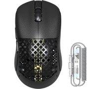 MAMBASNAKE M2 Carbon Fiber Wired Gaming Mouse, 40K DPI PAW3395 Pro Sensor, AI Cloud Driver, 50G Accel, 650 IPS, Ice-Coating Ergonomic Design PC Mice for Win/Mac,Black&Tape
