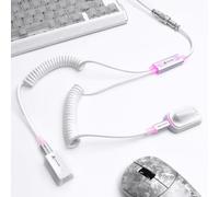 MAMBASNAKE X ATTACK SHARK C08 2-in-1 Type-C Coiled Keyboard Cable, White | Support 8KHz & Rapid Trigger, Magnetic RGB Light, 4-Pin Steel Aviation Plug, USB C to USB A Fast Charging Data Transfer Line
