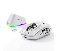 MAMBASNAKE x ATTACK SHARK G3PRO Gaming Mouse with Magnetic Charging Dock, BT/2.4G Wireless/Wired, PixArt PAW3311 Sensor, 59g Lightweight, 25000 DPI LIGHTSPEED Gamer Office Mice, PC/Mac-White with Tape