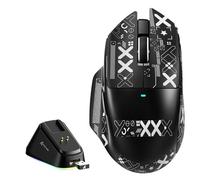 MAMBASNAKE x ATTACK SHARK V6 Wireless Gaming Mouse with Magnetic Charging Dock,65g Lightweight Mice,PAW3311 Sensor, 25,000 DPI,BT/2.4G/USB-C, 100M Clicks,500mAh Battery for Right Hand-Black+Tape