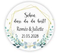 MameArt 50 Personalised Plant Theme Wedding Stickers, Schön dass du da bist Guest Gift Stickers, 4 cm for Wedding, Christening, Communion, Birthday and Say Thank You 8DE0605 (Love 1)