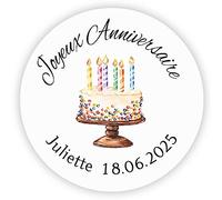 MameArt 50 x Personalised Happy Birthday First Name Stickers, 4 cm Birthday Years, Christening, Party Gifts (Happy 4)